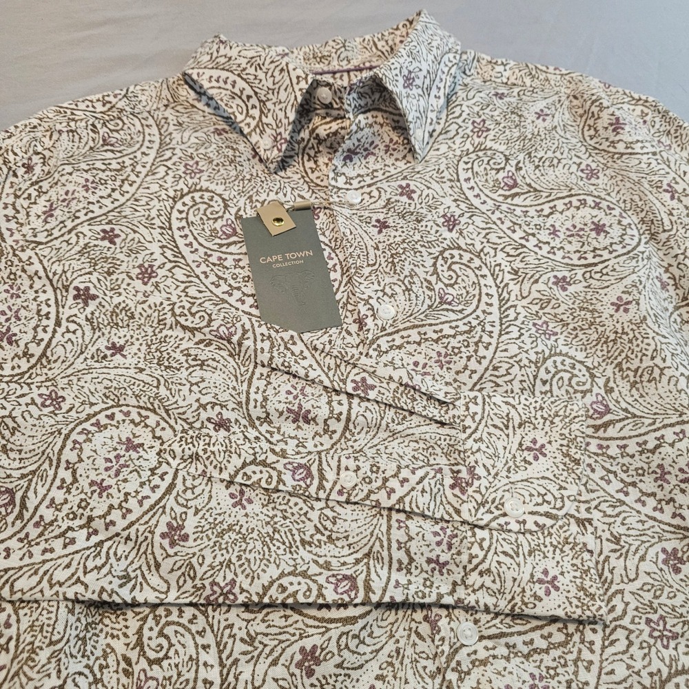 Cremieux Cape Town L Large Green & Purple Floral Paisley Linen Shirt NWT L940
